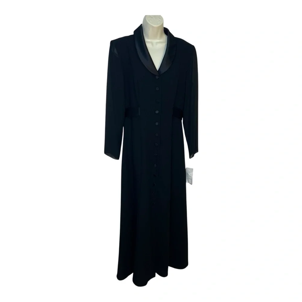 David Warren Luxe In The City Black Tuxedo Button Front Midi Coat Dress 90’s